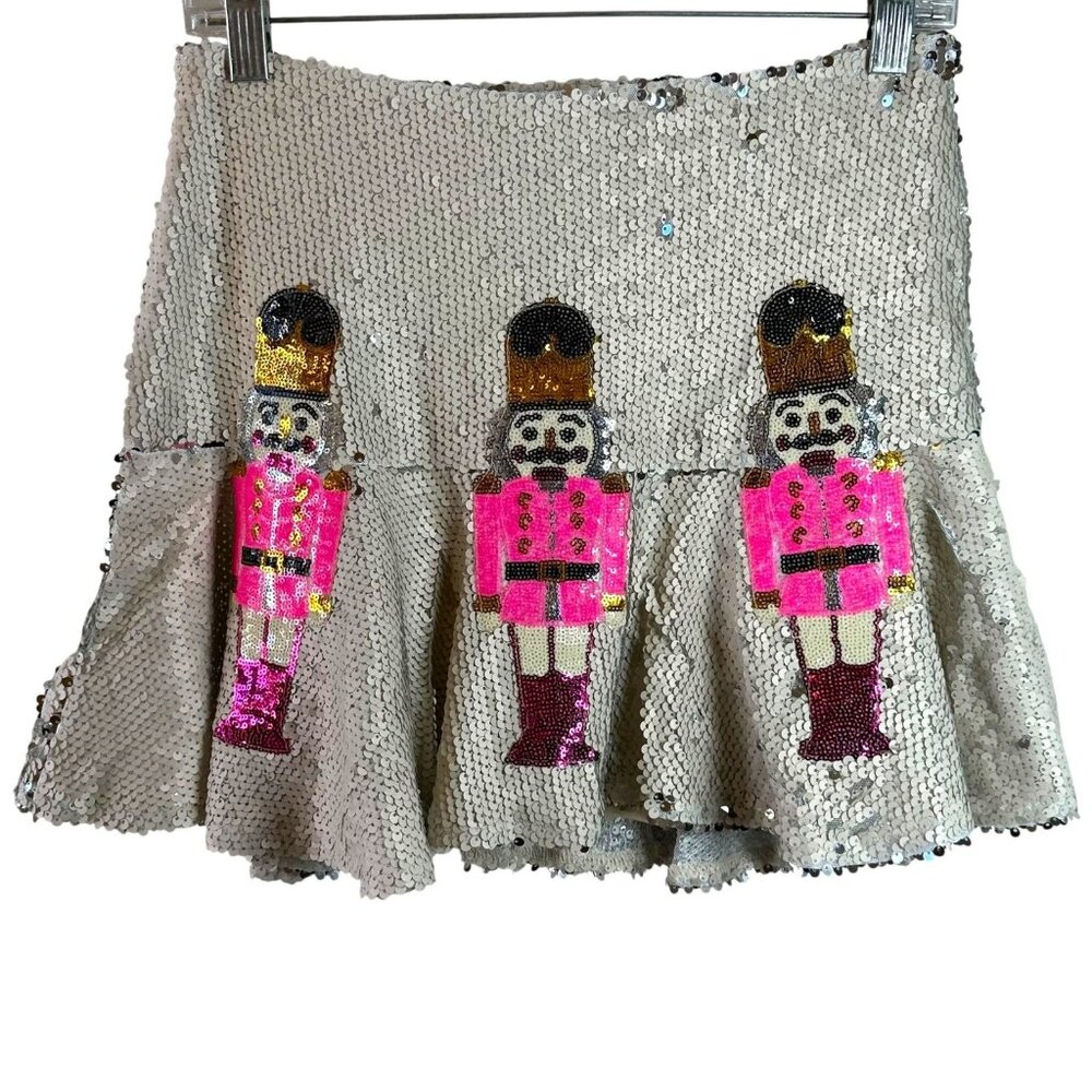 Judith March Silver Sequin Nutcracker Mini Skirt Holiday Statement Festive S - Picture 2 of 6